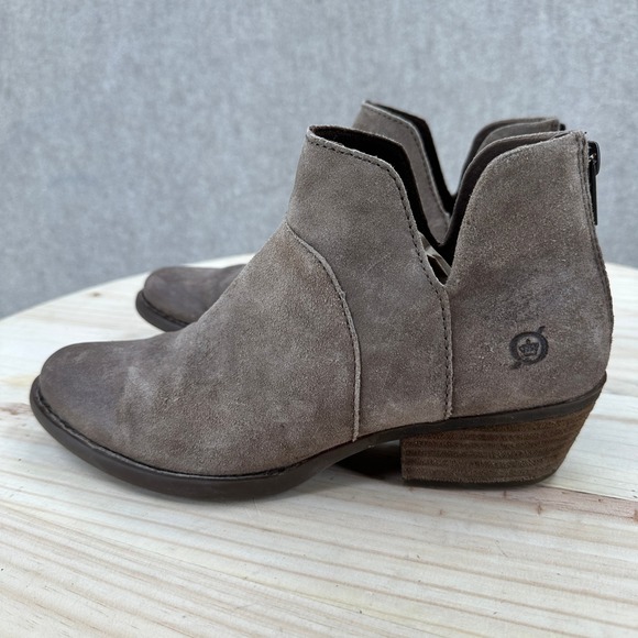 Born Shoes - Born Sherri Taupe Suede Ankle Boots Back Zip Cutout Block Heel Brown Womens 8M